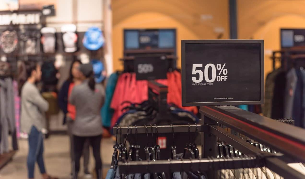 50% off sale sign in a store