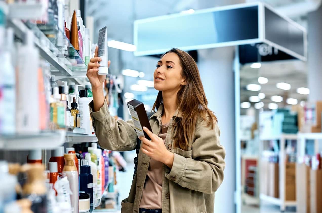 woman shopping for lotion in a store