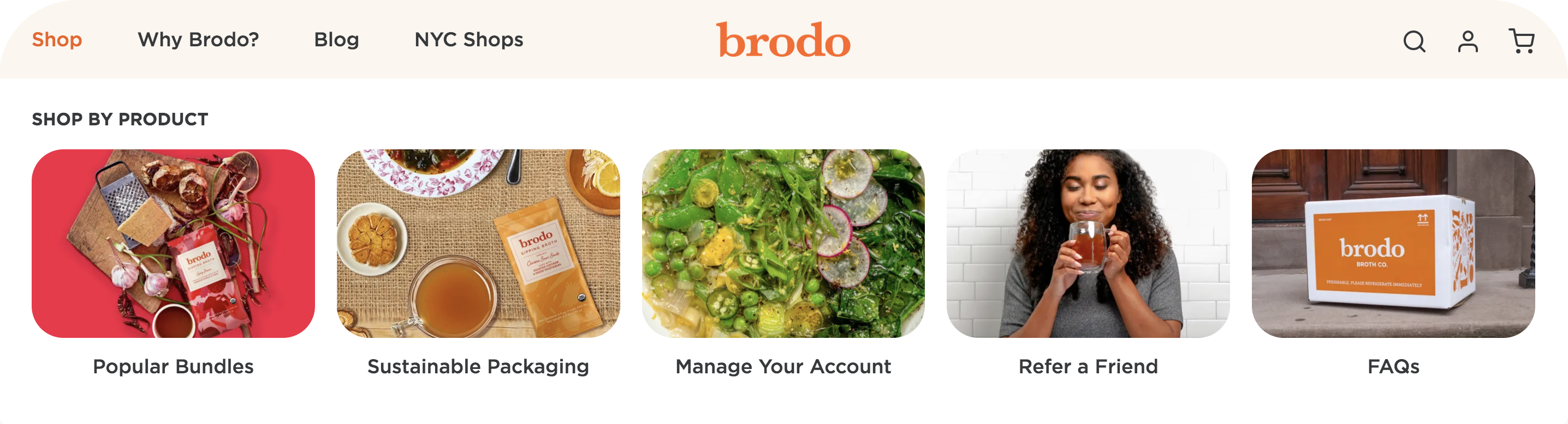 dropdown mega menu on Brodo's website