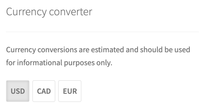 The currency converter widget in the storefront