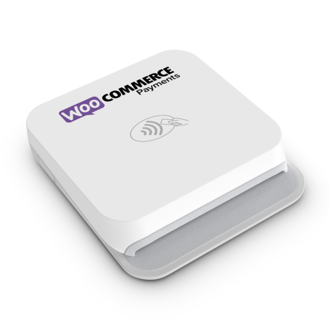 The M2 card reader for taking in-person payments with Woo