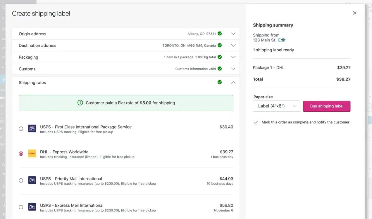creating a shipping label with WooCommerce Shipping