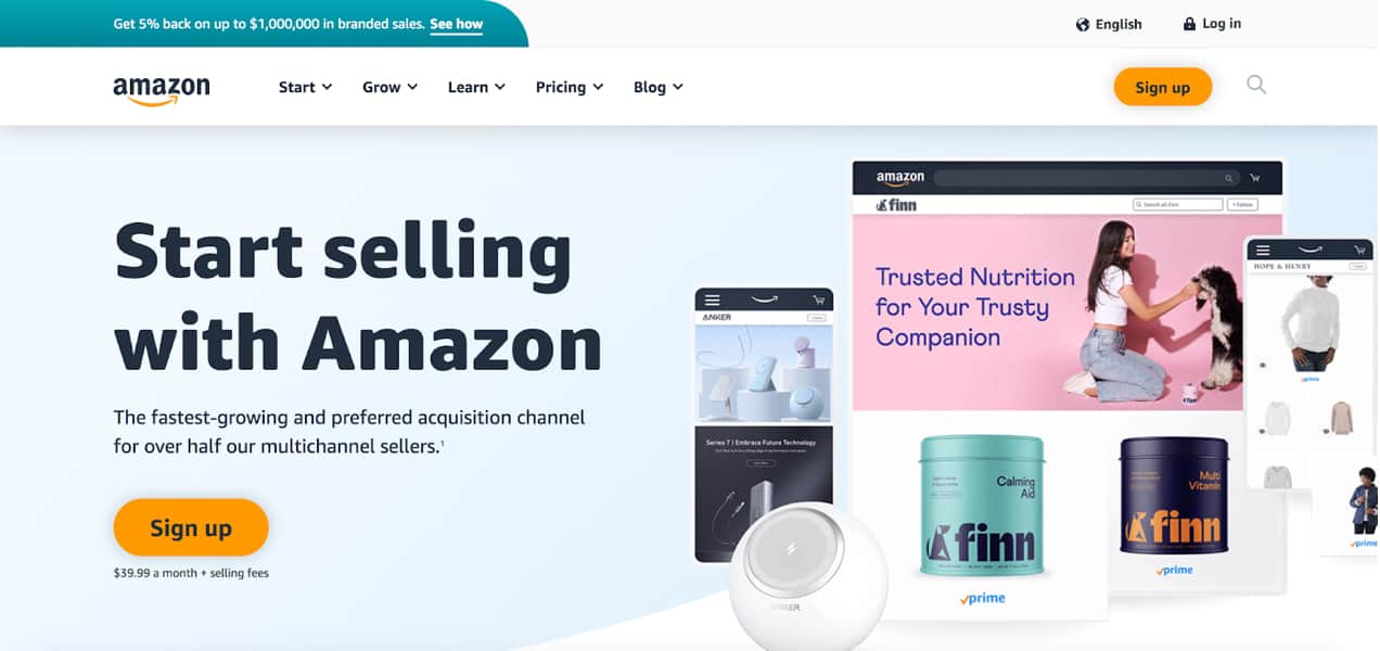 Amazon merchant homepage