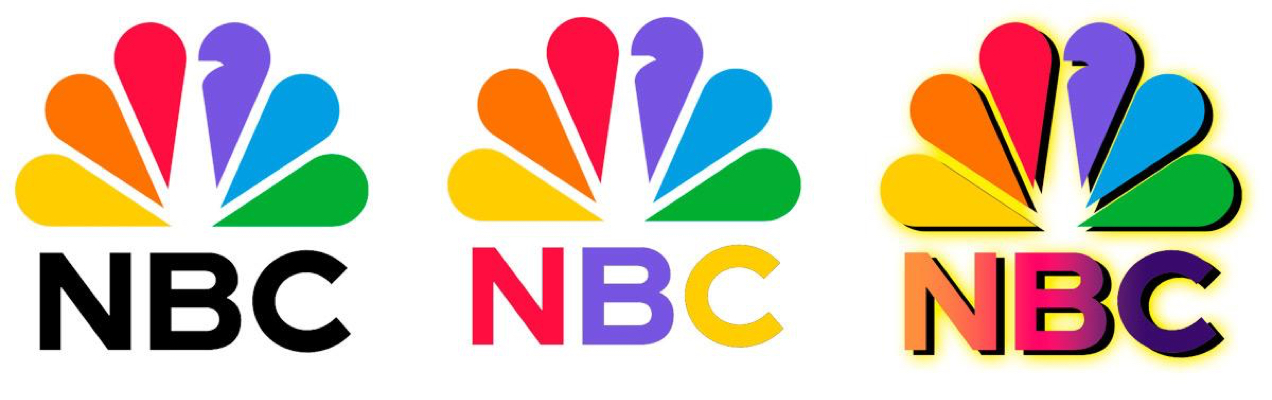 NBC logos in different colors side-by-side