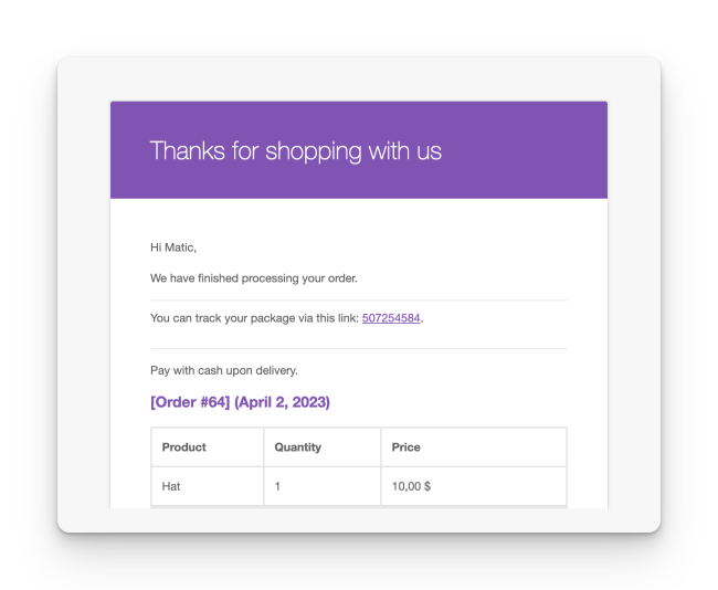WooCommerce GLS tracking number in email