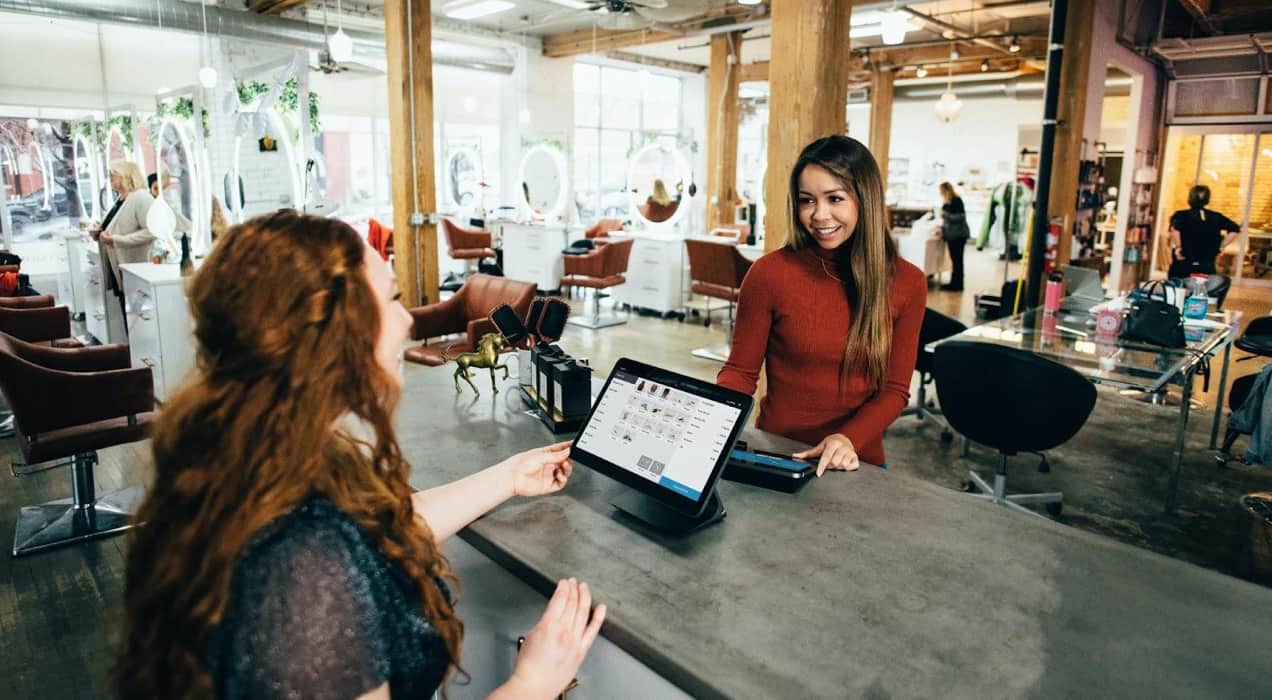 customer checking out at a business location