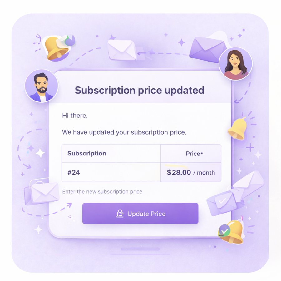 WooCommerce subscription price change email notification sent automatically to all subscribers