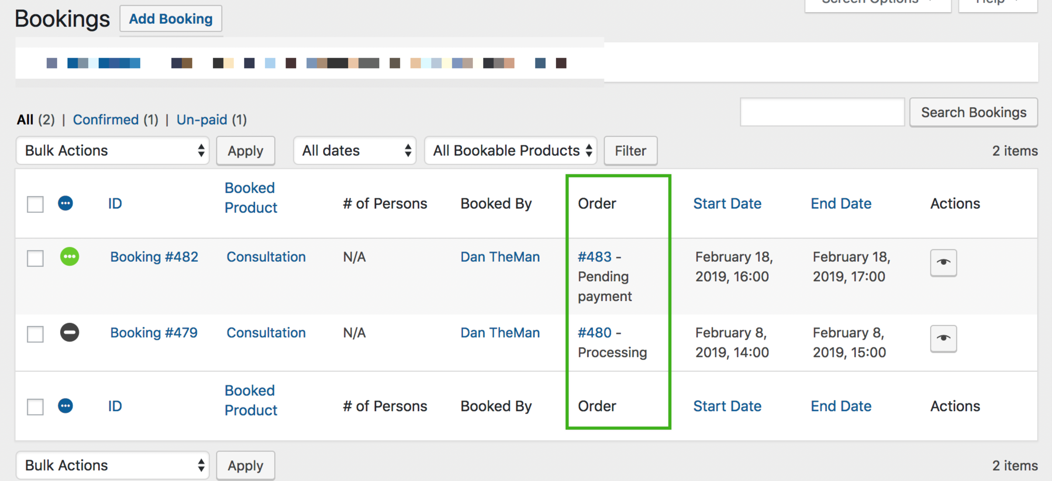 WooCommerce Bookings and WooCommerce Orders Linked on Bookings List Page