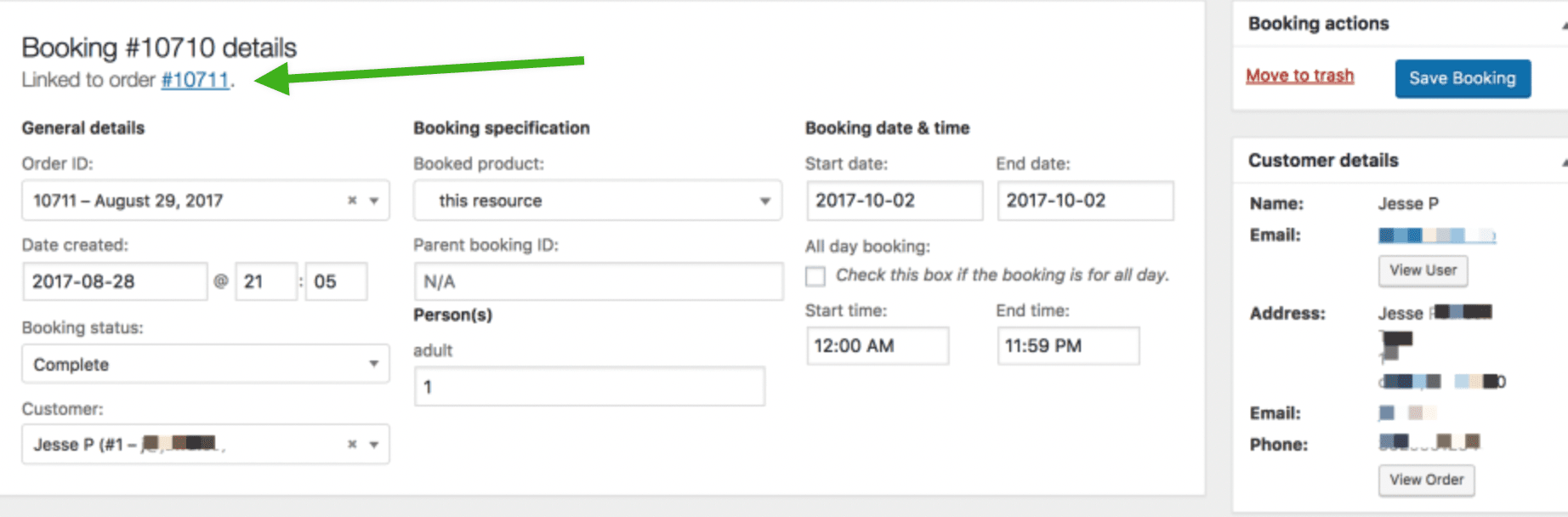 WooCommerce Bookings and WooCommerce Orders Linked on Bookings Details Page