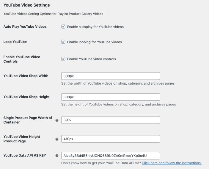 youtube video settings