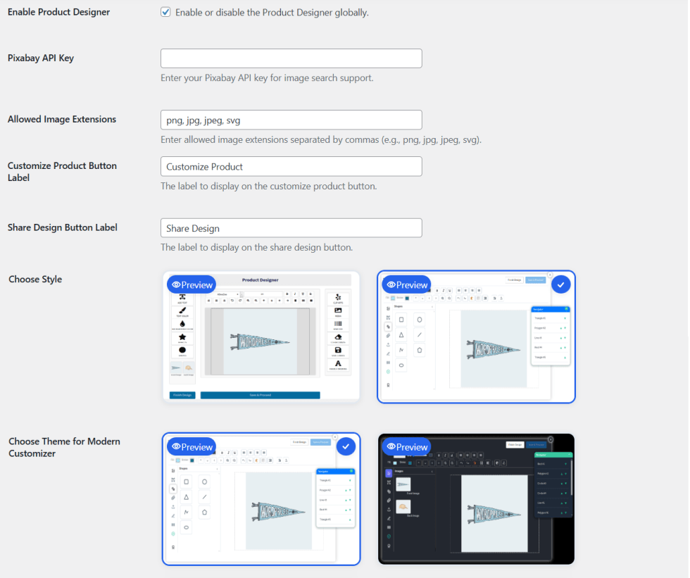 Product Designer General Settings