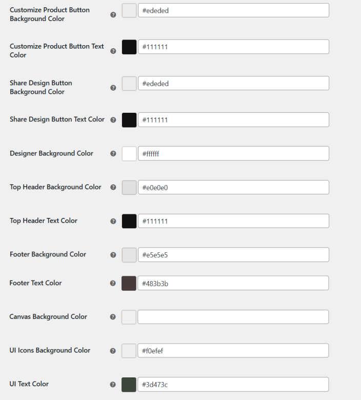 Product Designer Settings
