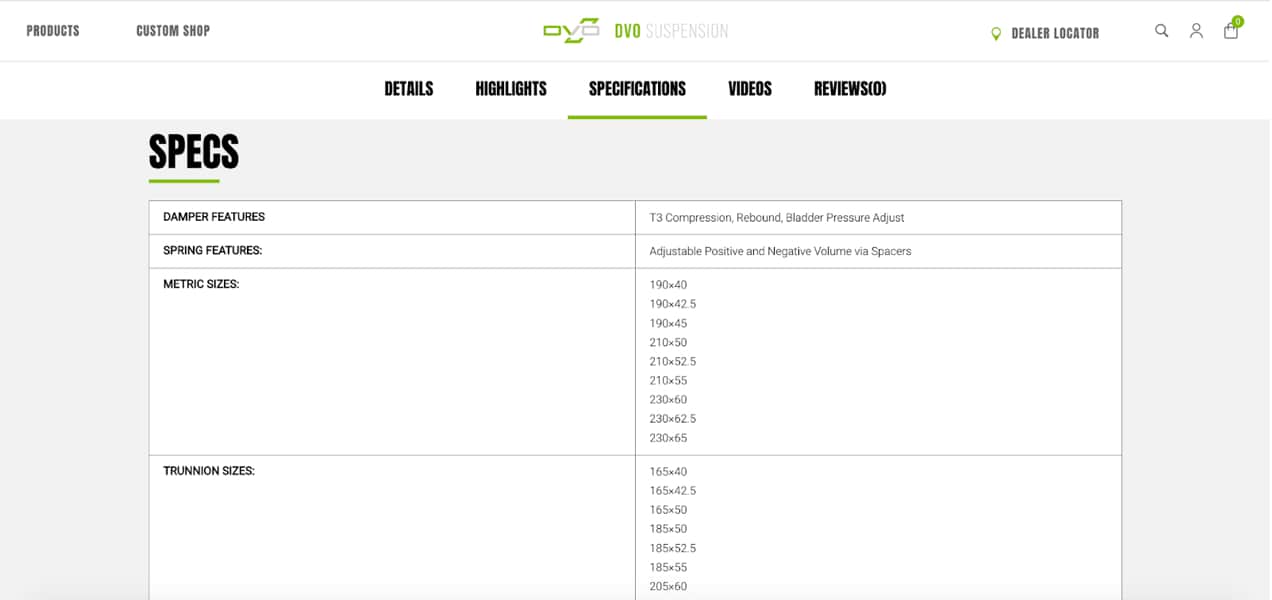 DVO suspension product page
