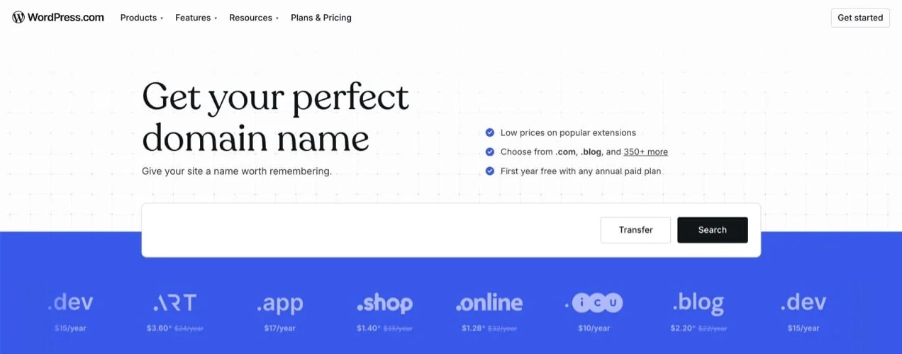 WordPress.com domain name search