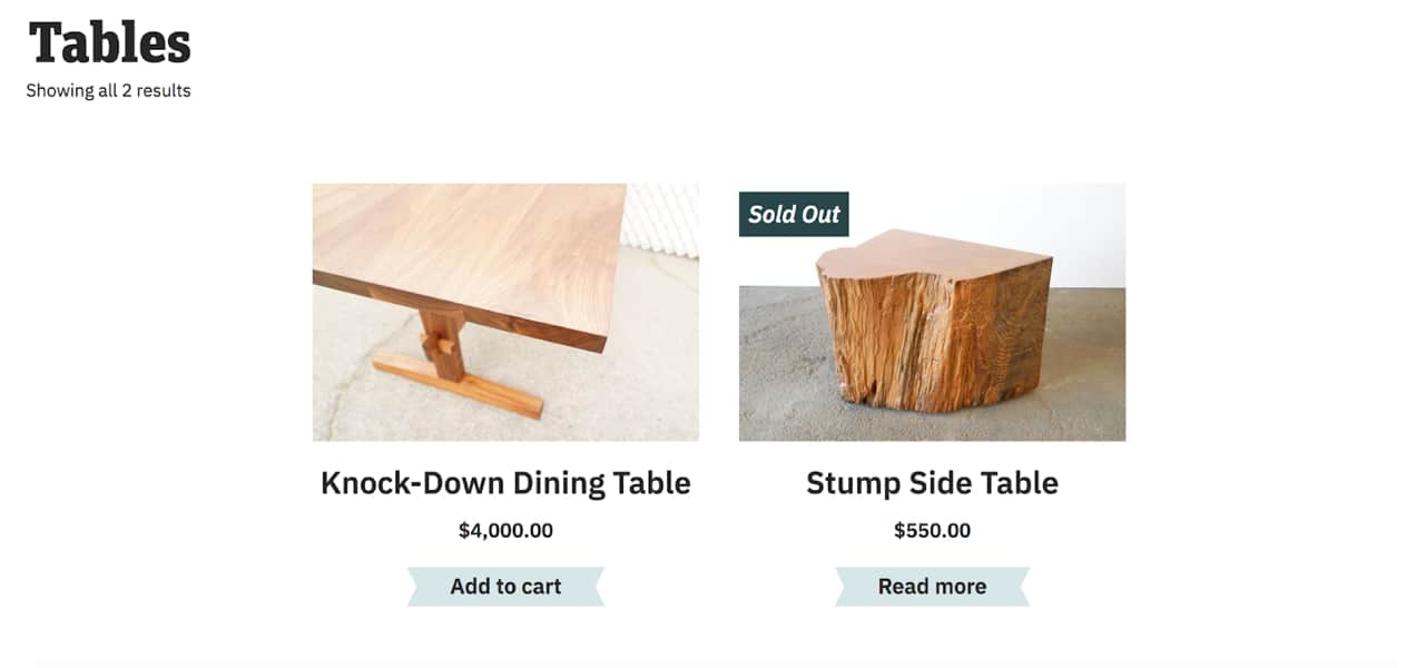 two tables listed on a product page