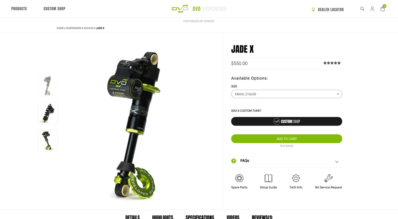 DVO suspension product page