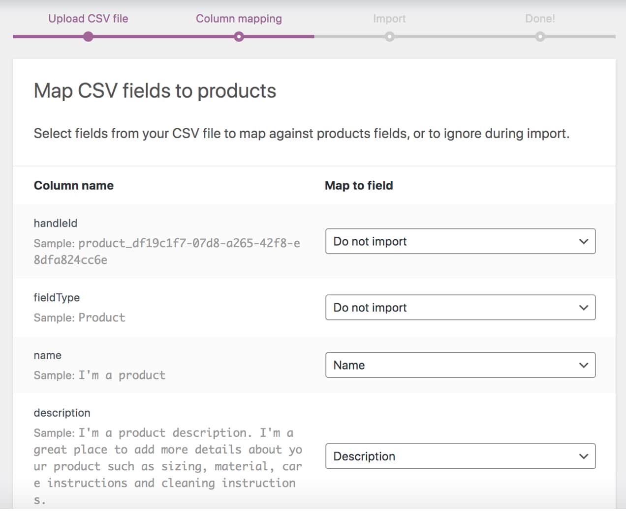 mapping fields in WooCommerce