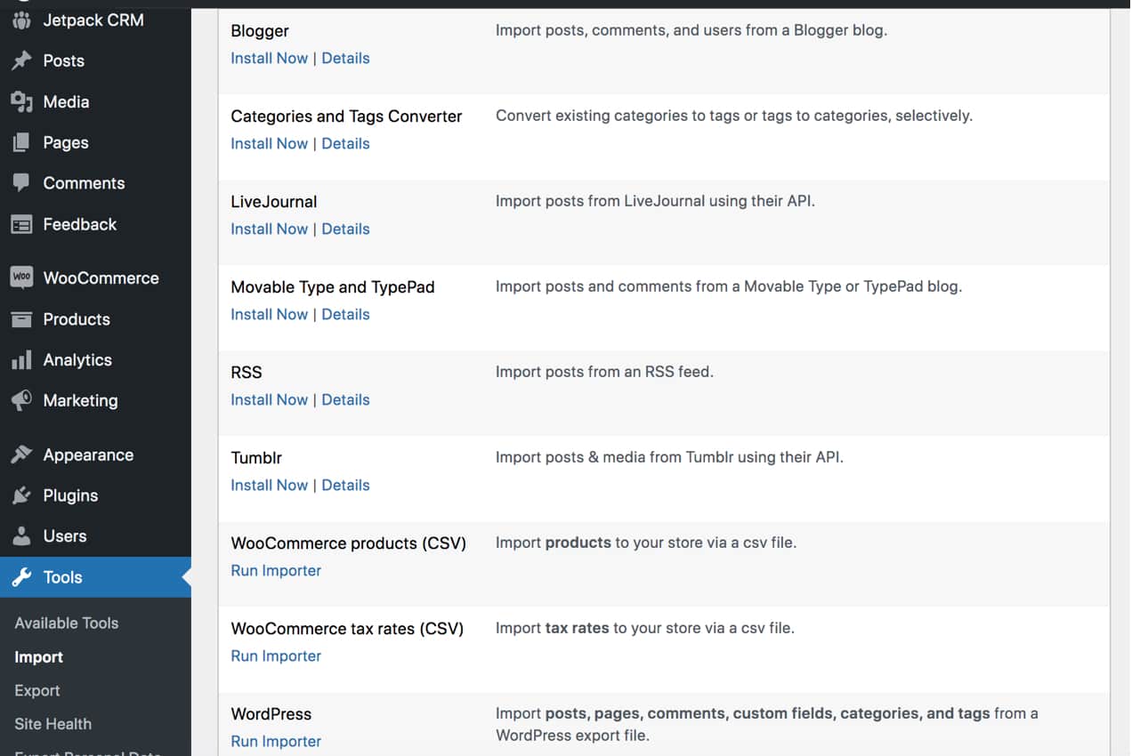 WordPress import tools
