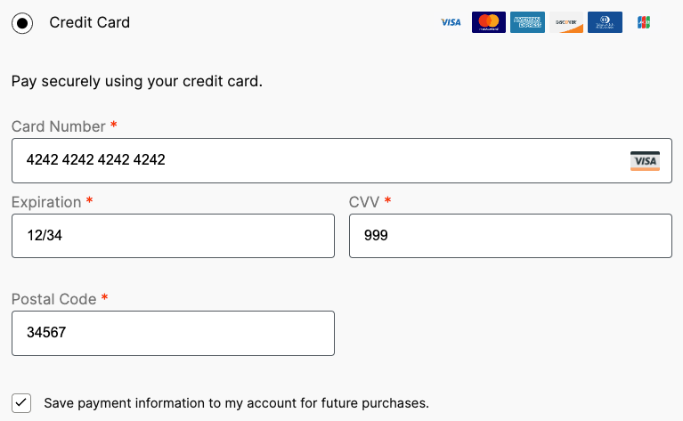 Checkout form prompting to save a payment method