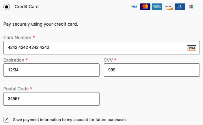 Checkout form prompting to save a payment method