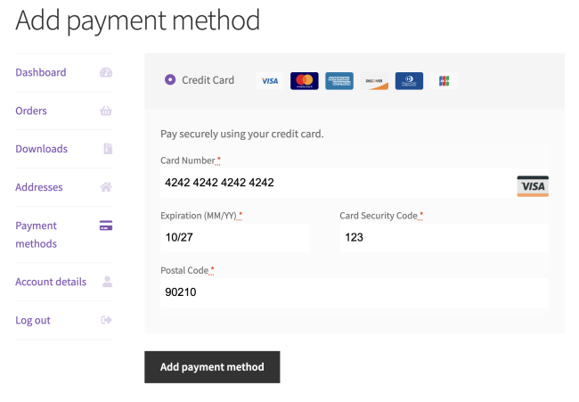 Modifying the payment information stored in a WooCommerce account 