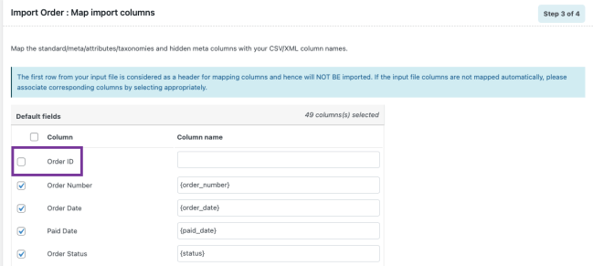 Unmapping the column Order Id
