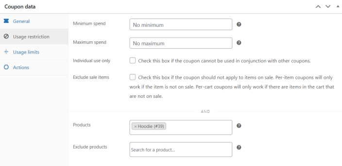 Restrict products in Usage restriction