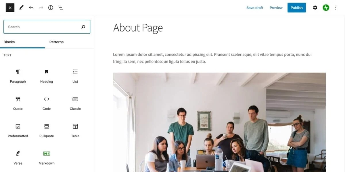 building an About page in the WordPress block editor