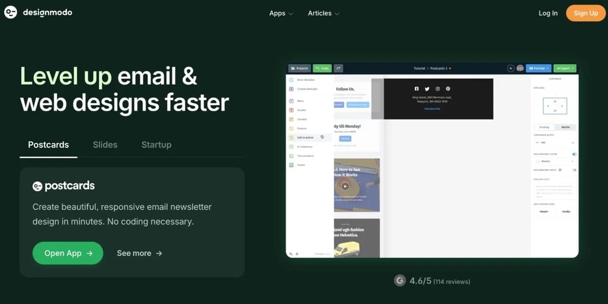 Designmodo website with screenshots of their tools