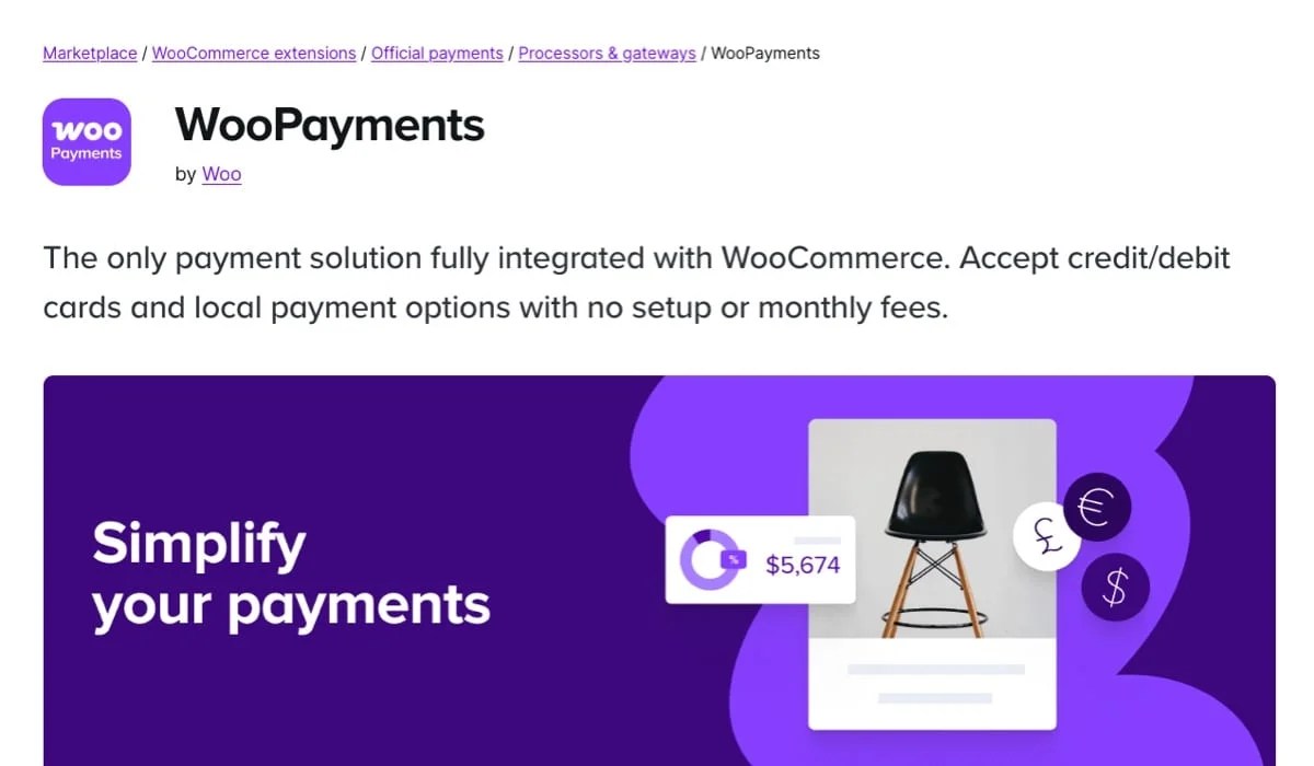 WooPayments extension page