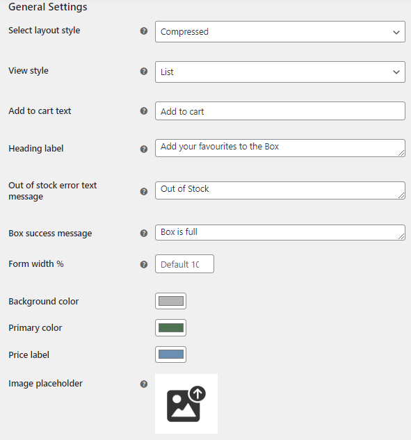 Custom Product Boxes General Settings