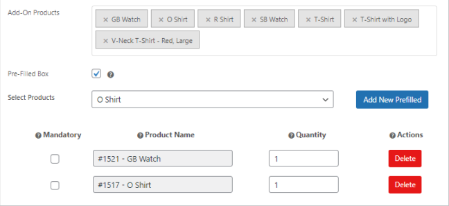 Prefilled Custom Product Boxes Settings