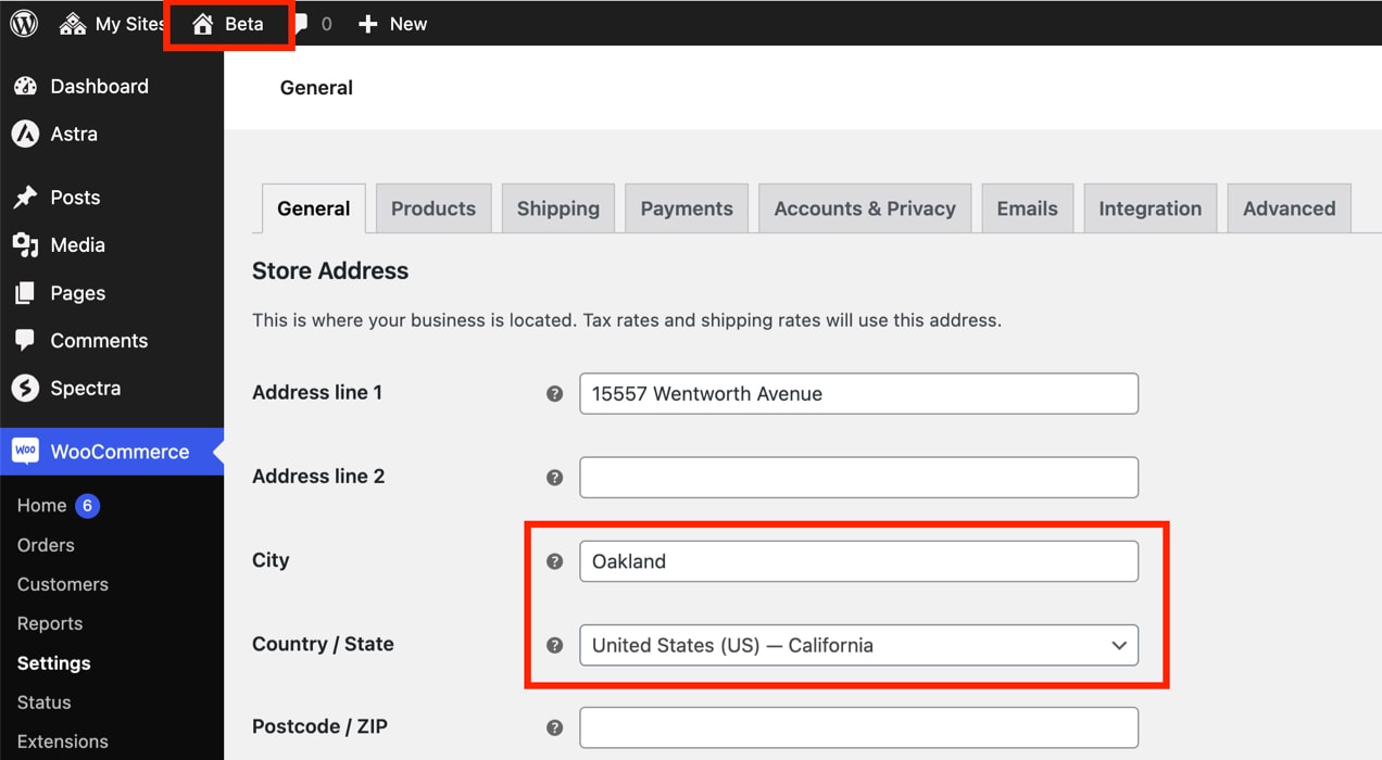 setting the location for Beta