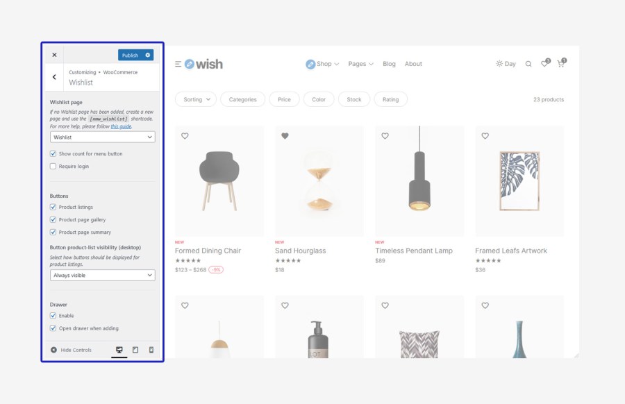 Essential Wishlist for WooCommerce - Customizer