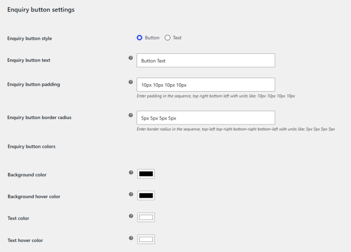Enquiry Button Settings