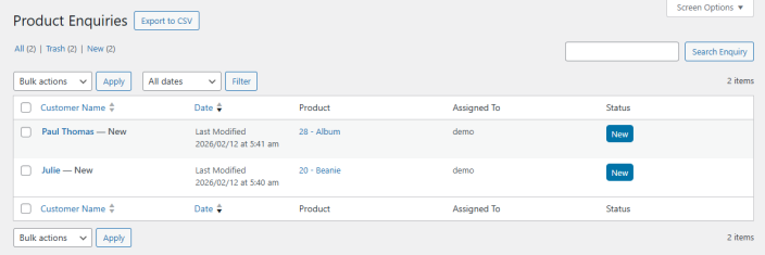 Manage Product Enquiries