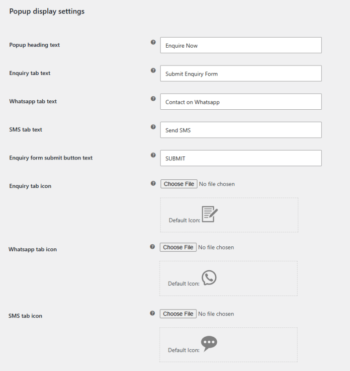 Popup Display Settings