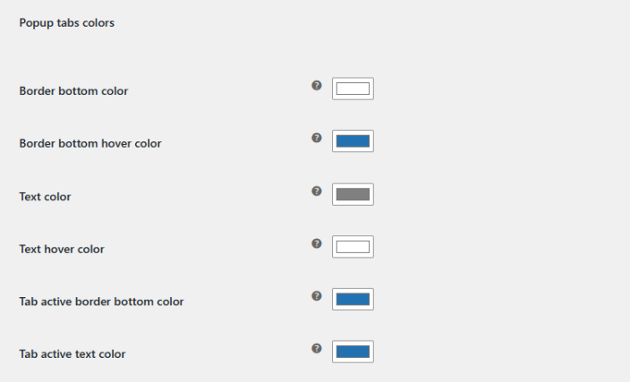 Popup Tabs Colors
