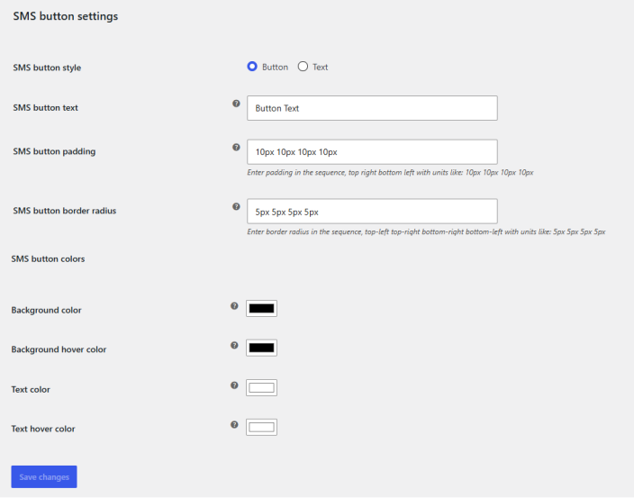 SMS Button Settings
