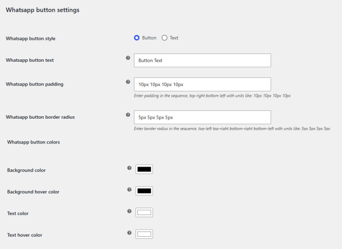 WhatsApp Button Settings