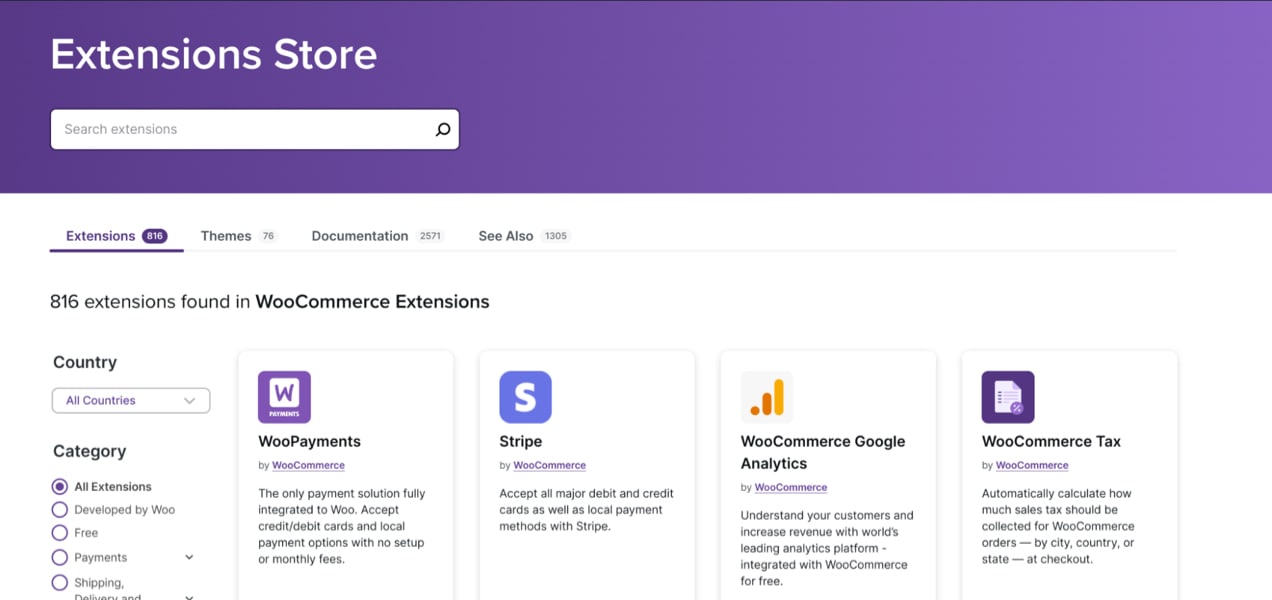 WooCommerce extensions store