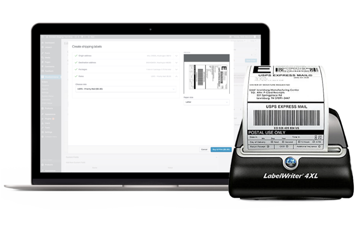 label maker with WooCommerce Shipping on a tablet screen