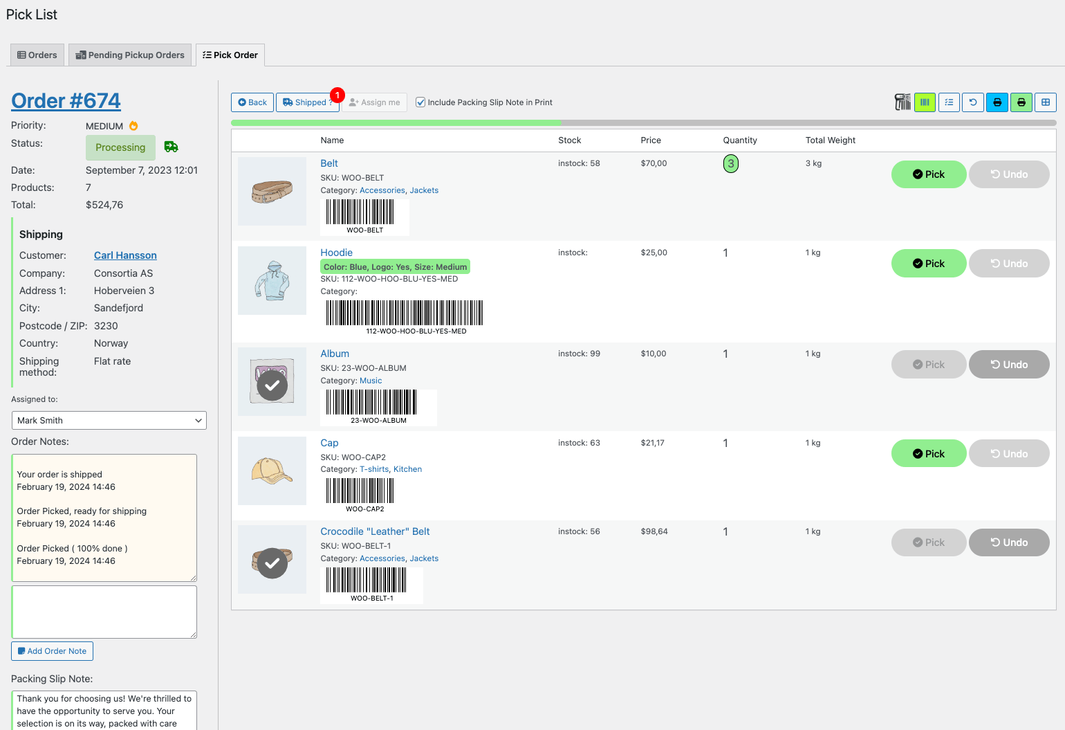 Pick List Documentation - WooCommerce