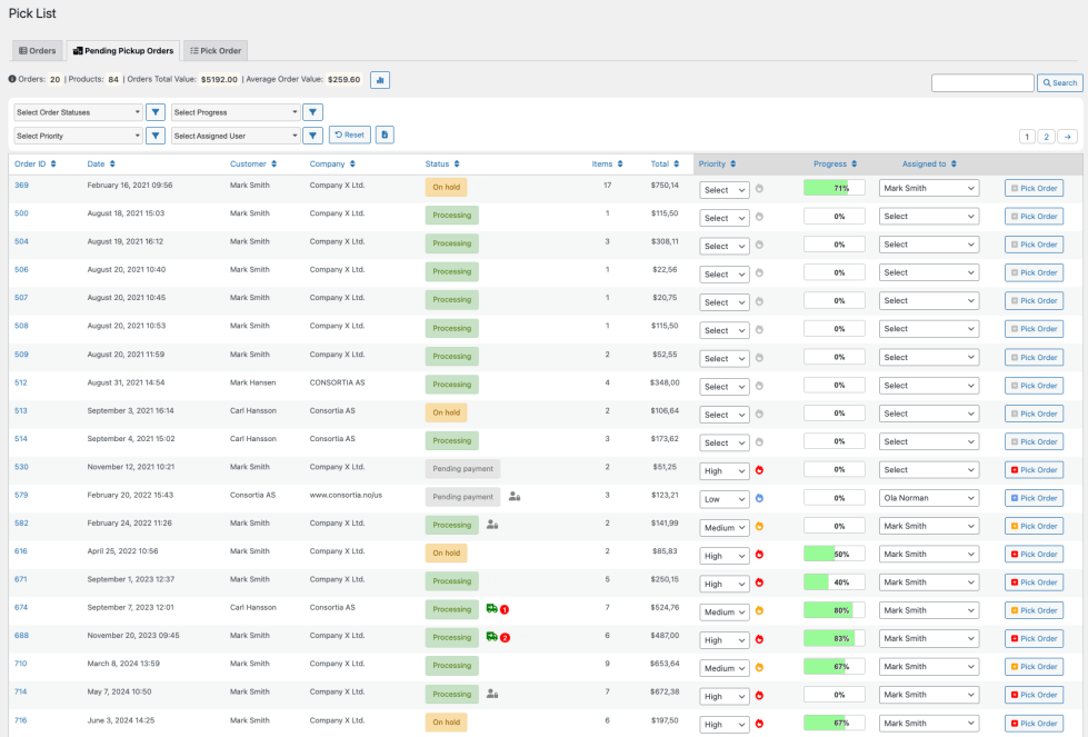 Pick List for WooCommerce - pending pickup orders