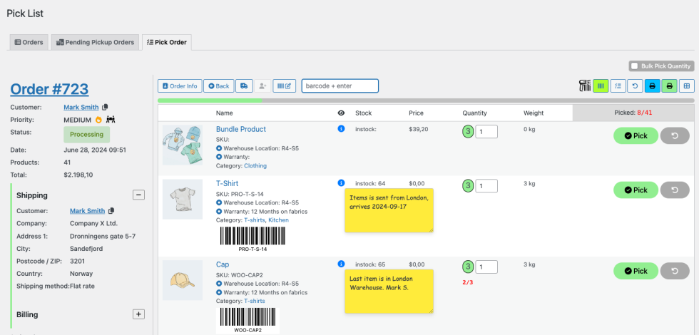 Pick List for WooCommerce - barcode scanning