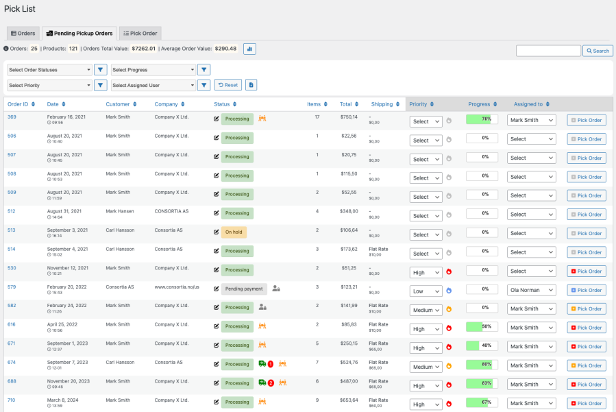 Pick List for WooCommerce - pending pickup orders