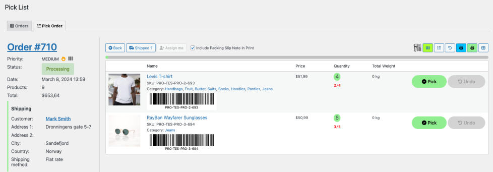 Pick List for WooCommerce - scanning items