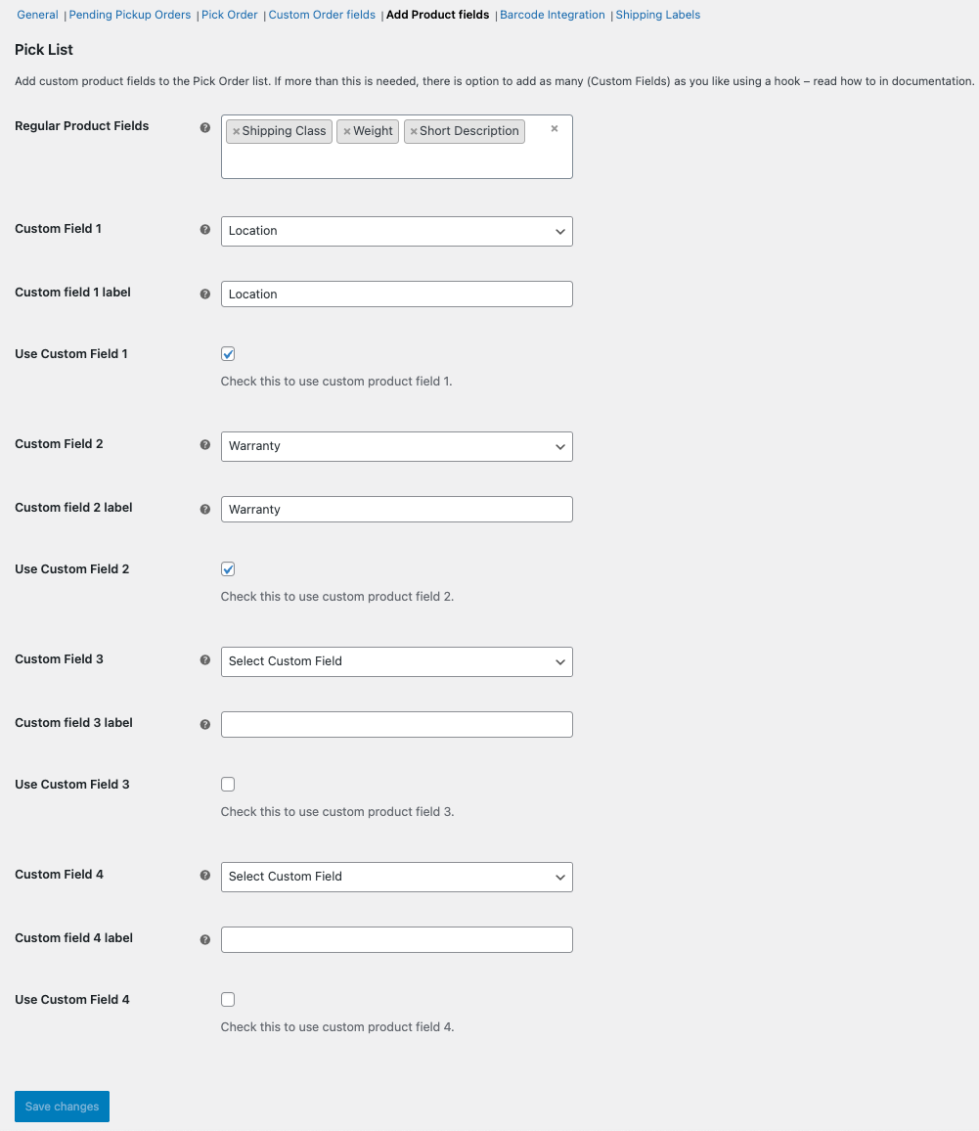 custom and regular fields in pick list