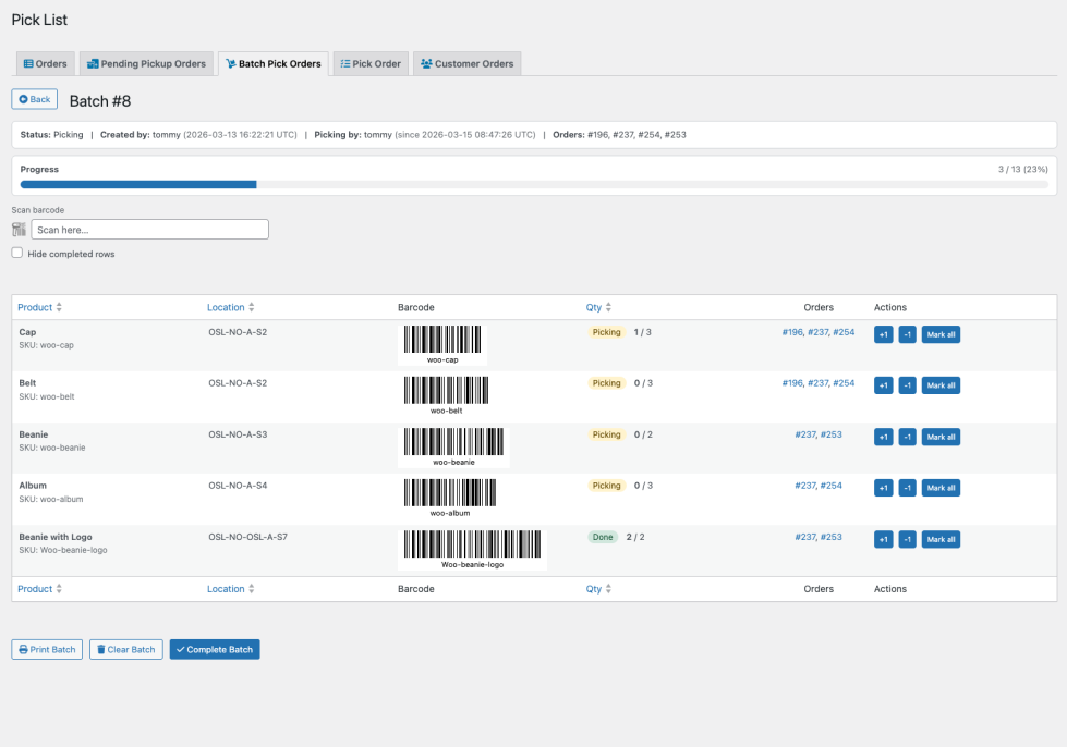 Pick List - batch pick