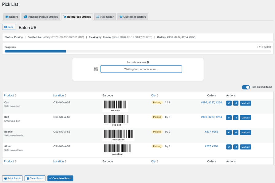 Pick List - batch pick items